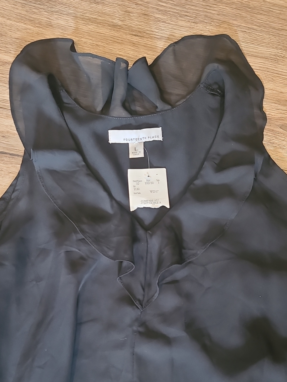 Fourteenth Place Black Ruffle Cold Shoulder Blouse NWT - L - Picture 2 of 6